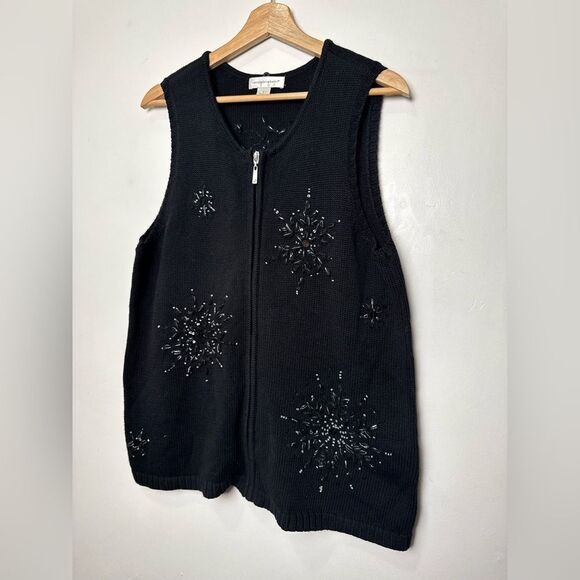 Christopher & banks Ugly Christmas Holiday Sweater vest size L snowflake black - Picture 5 of 12
